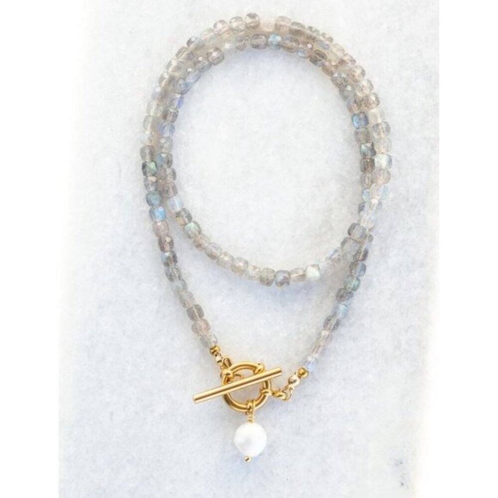 GORGEOUS Gemstone Beaded Necklace Baroque Pearl + Toggle Clasp Waterproof Gold - Picture 8 of 16